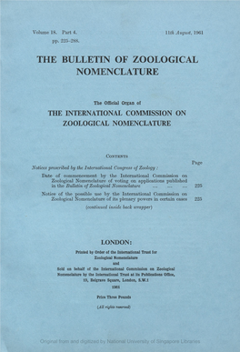 The Bulletin of Zoological Nomenclature, V18 Part04