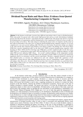 Dividend Payout Ratio and Share Price: Evidence from Quoted Manufacturing Companies in Nigeria