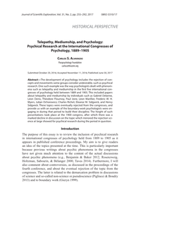 Psychical Research at the International Congresses of Psychology, 1889–1905