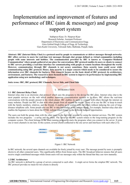 Implementation and Improvement of Features and Performance of IRC (Aim & Messenger) and Group Support System