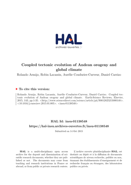 Coupled Tectonic Evolution of Andean Orogeny and Global Climate Rolando Armijo, Robin Lacassin, Aur´Elie Coudurier-Curveur, Daniel Carrizo