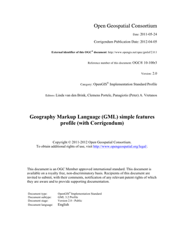 Geography Markup Language (GML) Simple Features Profile (With Corrigendum)