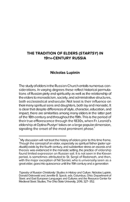 The Tradition of Elders (Startsy) in 19Th-Century Russia