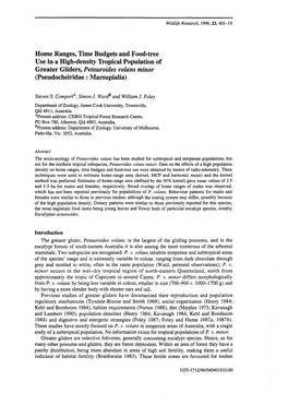 Home Ranges, Time Budgets and Food-Tree Use in a High-Density Tropical Population of Greater Gliders, Petauroides Volans Minor (Pseudocheiridae : Marsupialia)