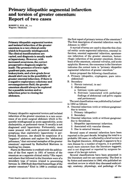 Primary Idiopathic Segmental Infarction and Torsion of Greater Omentum: Report of Two Cases