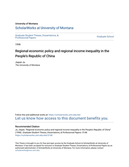 Regional Economic Policy and Regional Income Inequality in the People's Republic of China