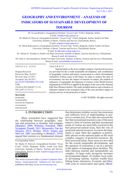 Analysis of Indicators of Sustainable Development of Tourism