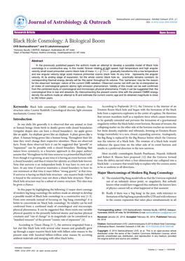 Black Hole Cosmology: a Biological Boom UVS Seshavatharam1* and S Lakshminarayana2 1Honorary Faculty, I-SERVE, Alakapuri, Hyderabad-35, AP, India 2Dept