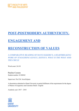 Post-Postmodern Authenticity, Engagement and Reconstruction Of