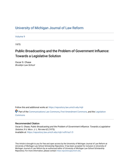 Public Broadcasting and the Problem of Government Influence: Towards a Legislative Solution