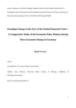 Paradigm Change in the Face of the Global Financial Crisis? – A