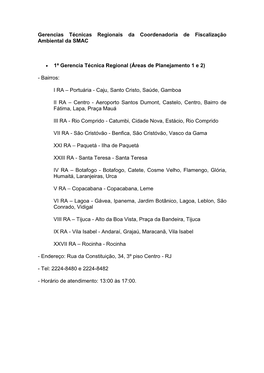 Gerencias Técnicas Regionais Da Coordenadoria De Fiscalização Ambiental Da SMAC