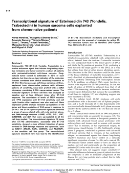 (Yondelis, Trabectedin) in Human Sarcoma Cells Explanted from Chemo-Naı¨Ve Patients