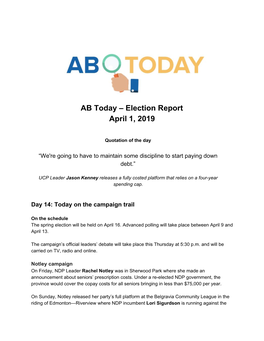 AB Today – Election Report April 1, 2019