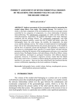 Indirect Assessment of River-Torrential Erosion by Measuring the Eroded Volum Case Study: the Reghiu Stream