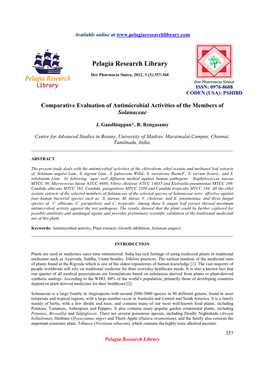 Comparative Evaluation of Antimicrobial Activities of the Members of Solanaceae