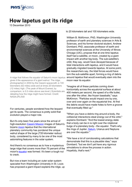 How Iapetus Got Its Ridge 13 December 2010