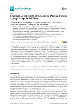 Chemical Constituents of the Marine-Derived Fungus Aspergillus Sp. SCS-KFD66