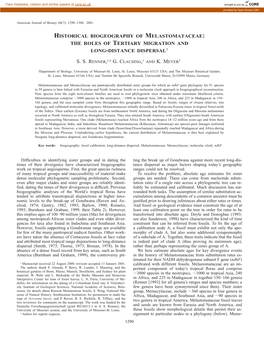 Historical Biogeography of Melastomataceae: the Roles of Tertiary Migration and Long-Distance Dispersal1