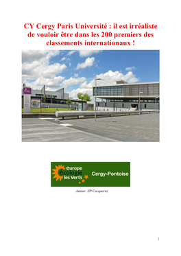 CY Cergy Paris Université : Il Est Irréaliste De Vouloir Être Dans Les 200 Premiers Des Classements Internationaux !