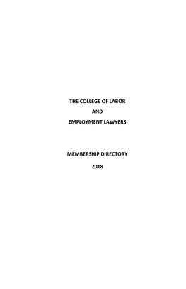 The College of Labor and Employment Lawyers Membership Directory 2018
