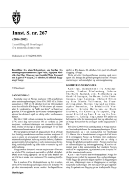 Innst. S. Nr. 267 (2004-2005) Innstilling Til Stortinget Fra Utenrikskomiteen