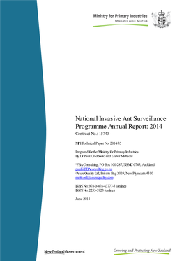 National Invasive Ant Surveillance Programme Annual Report: 2014 Contract No.: 15740