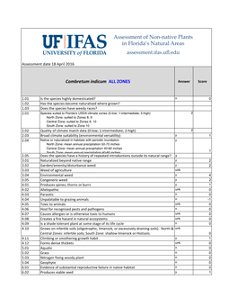 Combretum Indicum ALL ZONES Answer Score