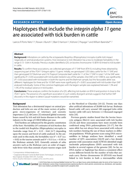 Haplotypes That Include the Integrin Alpha 11 Gene Are Associated with Tick Burden in Cattle BMC Genetics 2010, 11:55