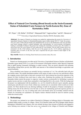 Effect of Natural Cow Farming (Deoni Breed) on the Socio-Economic Status of Scheduled Caste Farmers in North-Eastern Dry Zone of Karnataka, India