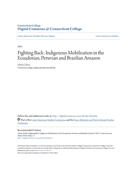 Indigenous Mobilization in the Ecuadorian, Peruvian and Brazilian Amazon Emily Culver Connecticut College, Emily.Culver@Conncoll.Edu