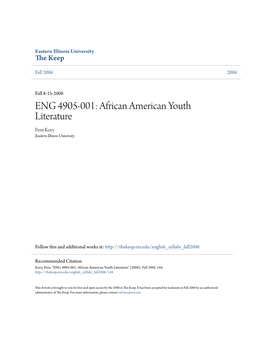 ENG 4905-001: African American Youth Literature Fern Kory Eastern Illinois University