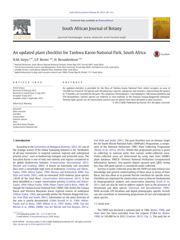 An Updated Plant Checklist for Tankwa Karoo National Park, South Africa