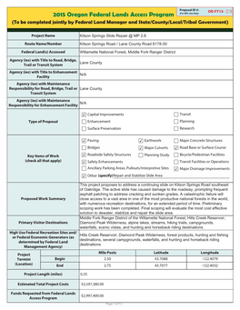 2015 Oregon Federal Lands Access Program (For WFL Use Only) (To Be Completed Jointly by Federal Land Manager and State/County/Local/Tribal Government)