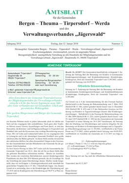 Amtsblatt Für Die Gemeinden Bergen – Theuma – Tirpersdorf – Werda Und Des Verwaltungsverbandes „Jägerswald“