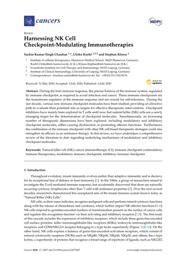 Harnessing NK Cell Checkpoint-Modulating Immunotherapies