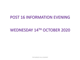 Post 16 Information Evening Wednesday 14Th October 2020