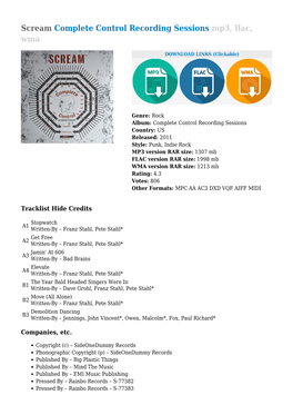 Scream Complete Control Recording Sessions Mp3, Flac, Wma
