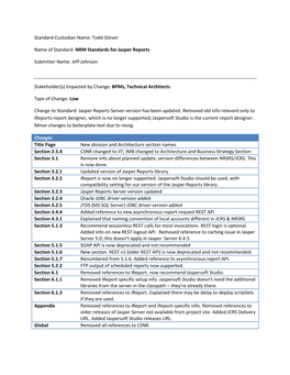 NRM Standards for Jasper Reports Submitter Name