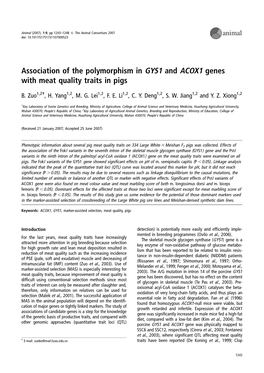 Association of the Polymorphism in GYS1 and ACOX1 Genes with Meat Quality Traits in Pigs
