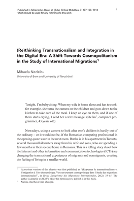 (Re)Thinking Transnationalism and Integration in the Digital Era: a Shift Towards Cosmopolitanism in the Study of International Migrations1