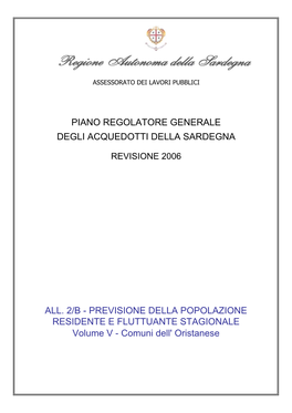 Piano Regolatore Generale Degli Acquedotti Della Sardegna