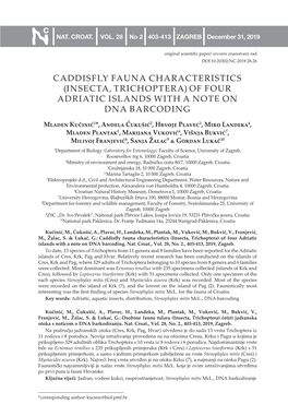 Caddisfly Fauna Characteristics (Insecta, Trichoptera) of Four Adriatic Islands with a Note on Dna Barcoding