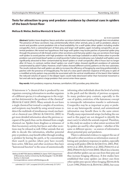 Tests for Attraction to Prey and Predator Avoidance by Chemical Cues in Spiders of the Beech Forest Floor