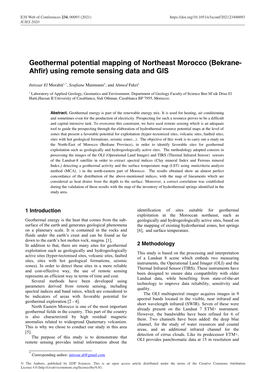 Geothermal Potential Mapping of Northeast Morocco (Bekrane-Ahfir