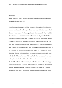 Article Accepted for Publication in the Journal of Contemporary History 1 Peter Pirker British Subversive Politics Towards Austr