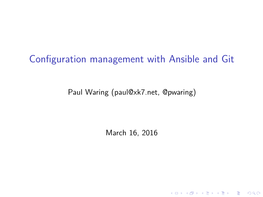 Configuration Management with Ansible And