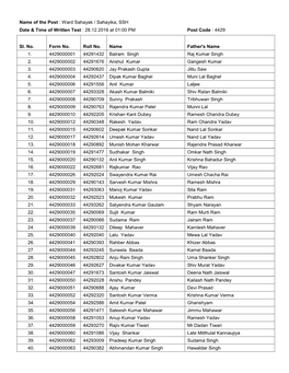 Ward Sahayak / Sahayika, SSH Date & Time of Written Test