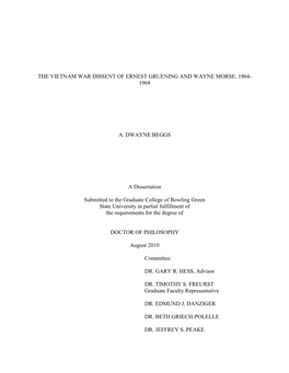 The Vietnam War Dissent of Ernest Gruening and Wayne Morse, 1964- 1968