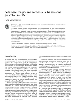 Autothecal Morphs and Dormancy in the Camaroid Graptolite Xenotheka